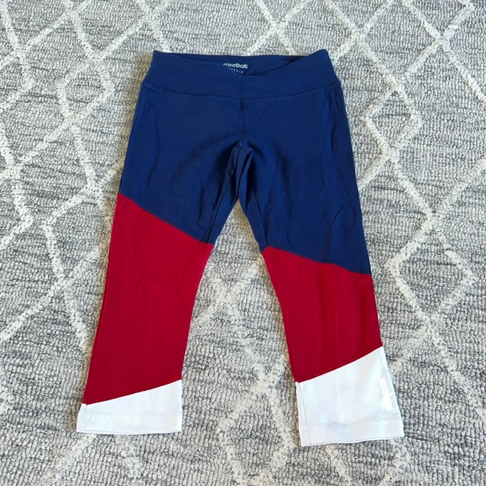 Red, white, and blue Reebok capri leggings - Picture 1 of 4